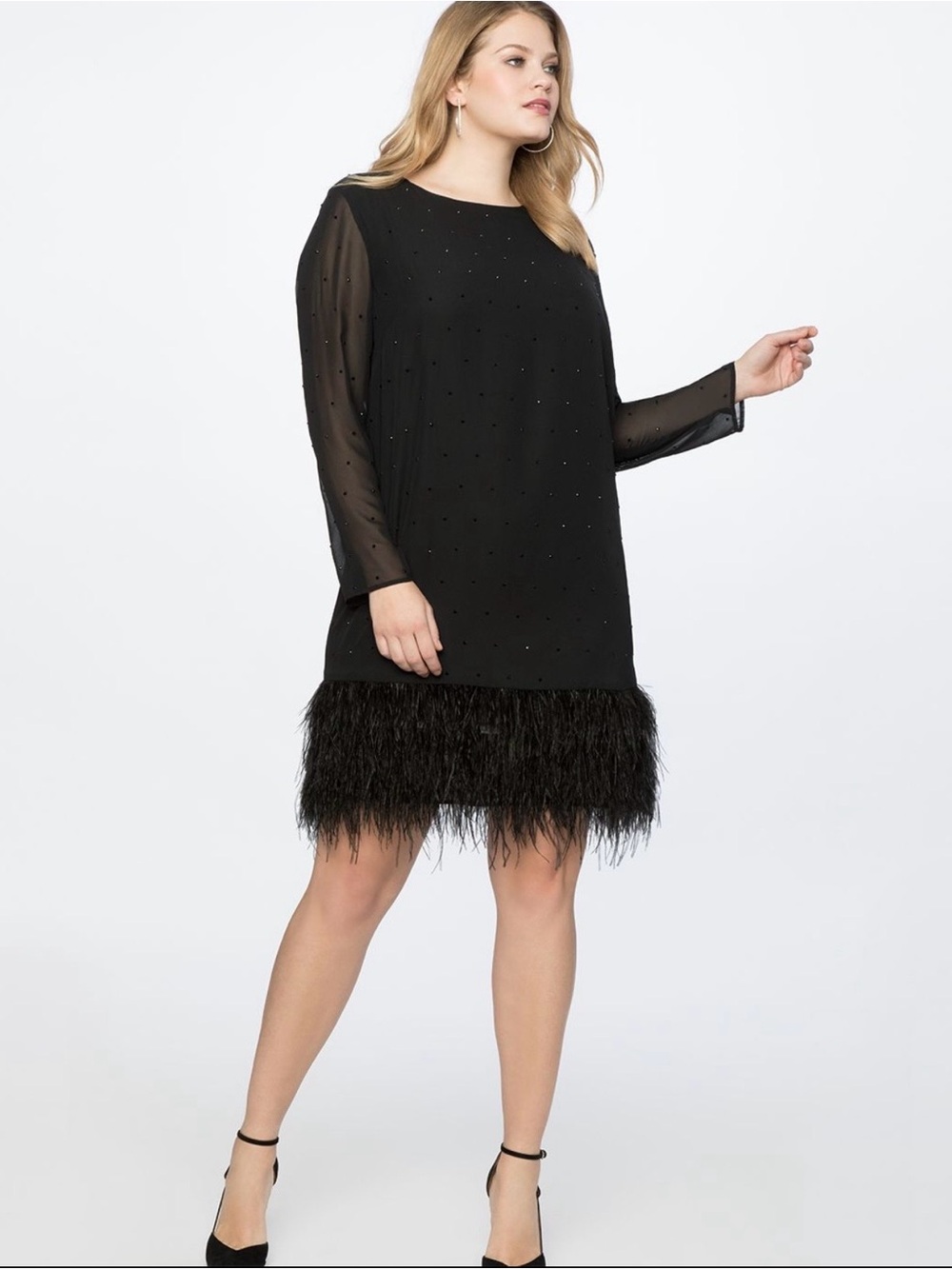 ELOQUII Black Feather Hem Embellished Dress – Size 26